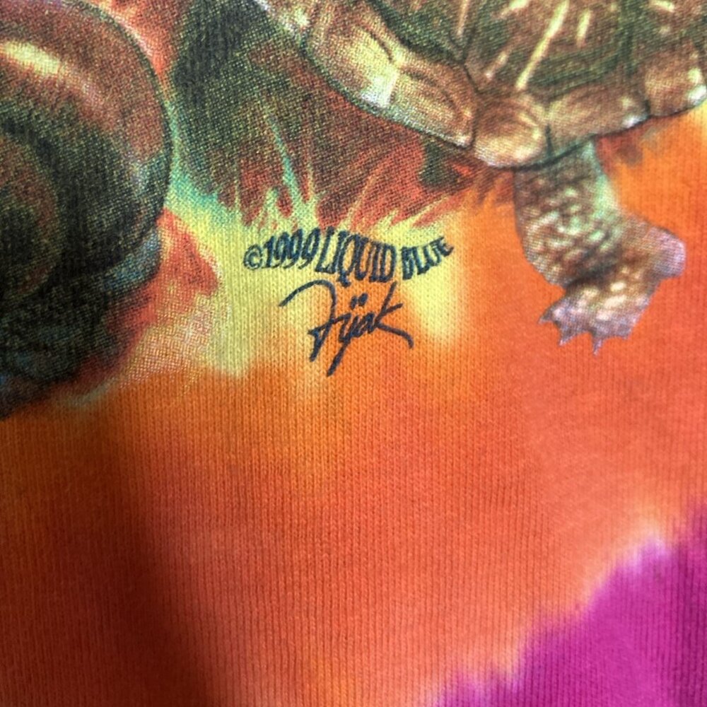 Vintage Liquid Blue T-Shirt Medium Tie Dye Gnome Elf Psychedelic Mushrooms 1999 - Picture 5 of 9